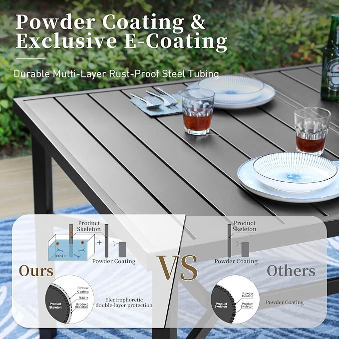 SUNSHINE VALLEY 83" Patio Table for 8,Large Rectangle Patio Dining Table with Umbrella Hole,E-Coating and Powder Coating Steel Frame Metal Outdoor Patio Table for Garden Backyard Lawn Yard