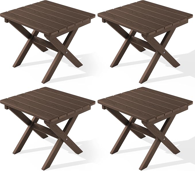 SERWALL Folding Outdoor Side Table Set of 4, Small Adirondack Side Table, Coffee