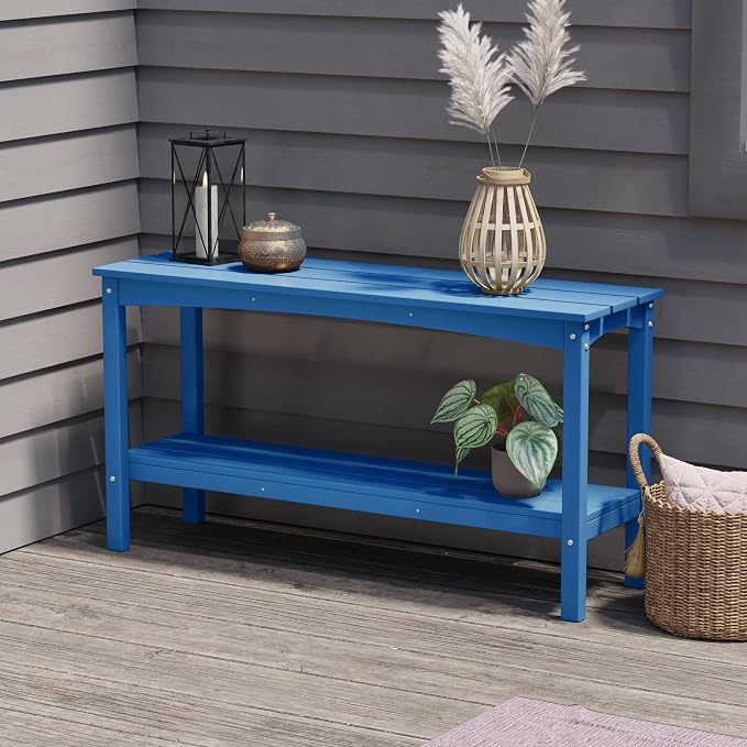 Costaelm Outdoor Plant Stand, 2-Tier Small Outdoor Table, Outdoor Side Tables for Patio or Indoor, Patio Table for Pool, Porch, Weather Resistant Easy Maintenance, Pacific Blue