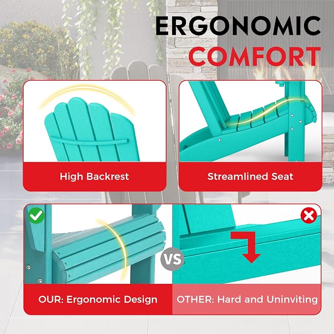 Costaelm Lakeview 12-Piece HDPE Outdoor Patio Furniture Adirondack Chair Conversation Table Set, Turquoise