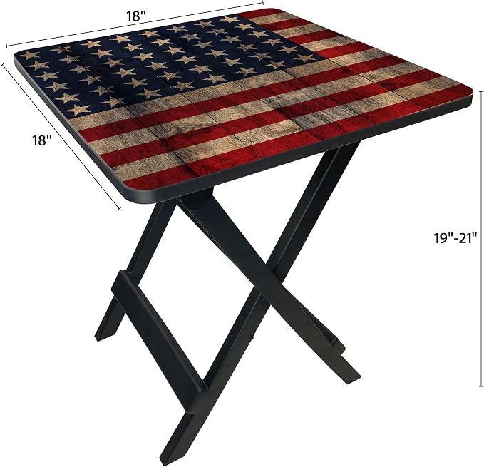 19-inch Plastic Folding Outdoor Camp Side Table, Flag Print