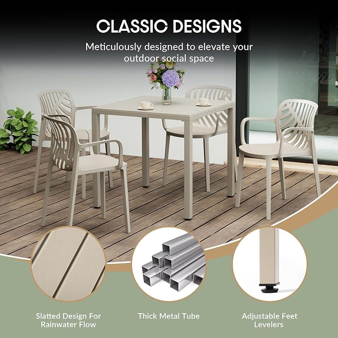 WestinTrends Playa 31.5" Iron Metal Frame Outdoor Square Patio Dining Table, Sand