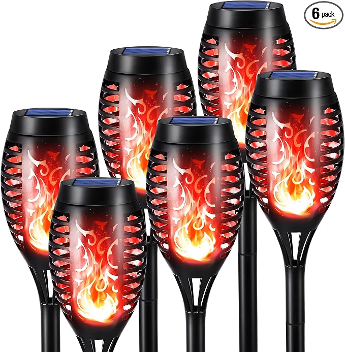 Toodour Solar Torch Flame Lights, 6 Pack Solar Lights Outdoor with Flickering Flame, Waterproof Patio Light Landscape Decoration Lighting for Garden, Lawn, Yard, Outdoor Decor - Red