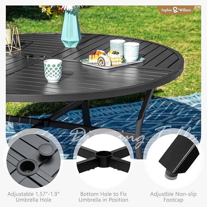 Sophia & William Outdoor Dining Set for 6, All-Weather & Durable Round Patio Table and Chairs Set, Patio Furniture Set for Lawn, Yark, and Courtyard
