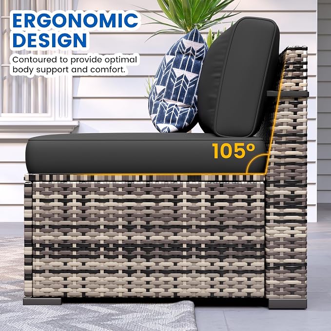 Patio Furniture Sets, 7-Piece Outdoor Patio Furniture with Thick Cushions,Coffee Table Outdoor All-Weather Conversation Set Sectional Sofa for Backyard, Poolside, Garden(Black)