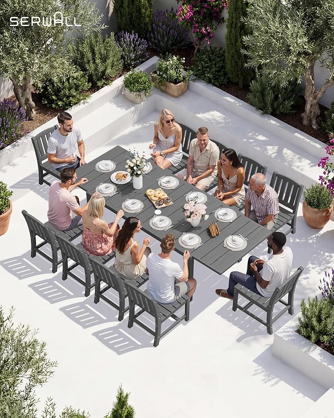 SERWALL Outdoor Dining Chairs Set of 2, Grey | All-Weather HDPE Patio Armless Chairs Suitable for Outdoor Dining Table