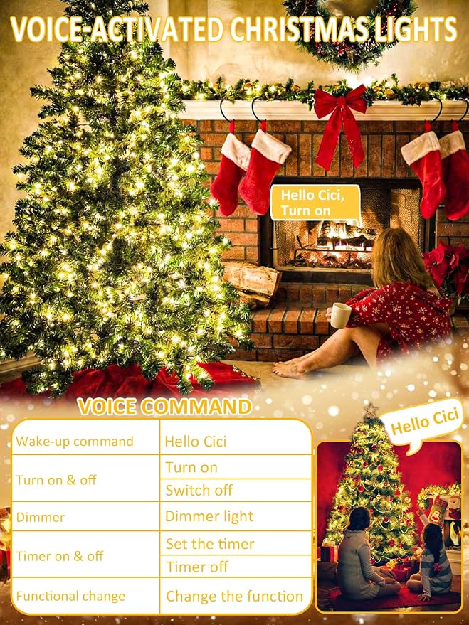 200 LED Christmas Tree Lights with Voice/Button Controlled Outdoor Indoor | 66FT Warm White Christmas String Lights, Clear Wire, 12 Modes, Dimmable, Waterproof Twinkle Fairy Lights for Party Garden
