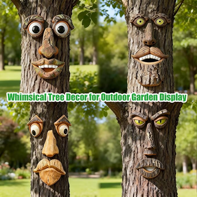 Tree Faces Decor Outdoor, Large Whimsical Old Man Tree Hugger Statues, Resin Tree Art for Garden Yard Patio, Funny Tree Peeker Sculptures for Halloween Easter (C)