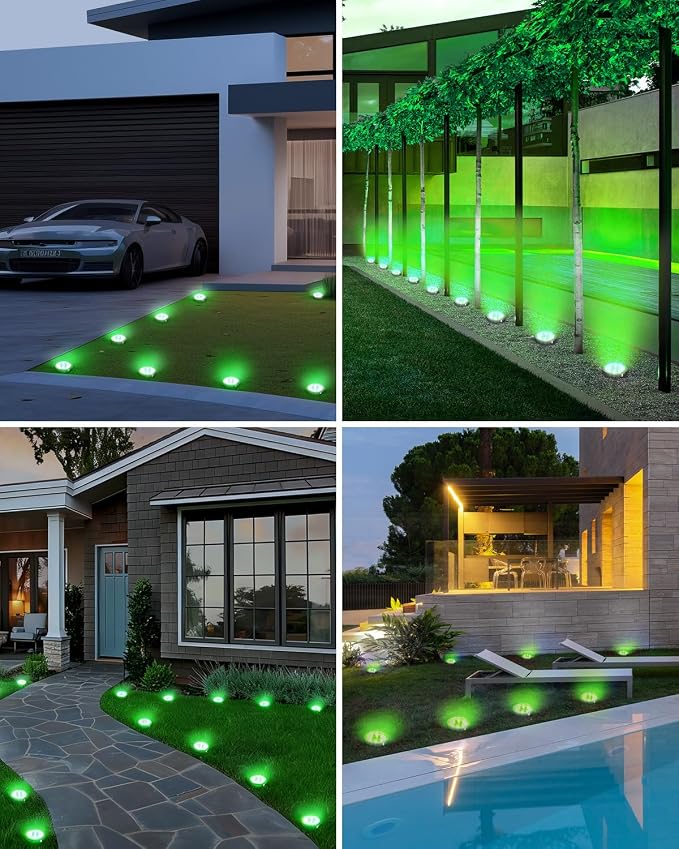 btfarm 16 Pack Solar Lights Outdoor, 8 LED Solar Ground Lights IP65 Waterproof Flat Solar Disc Light, Pathway Lights for Garden Lawn Patio Yard Path Landscape, Green