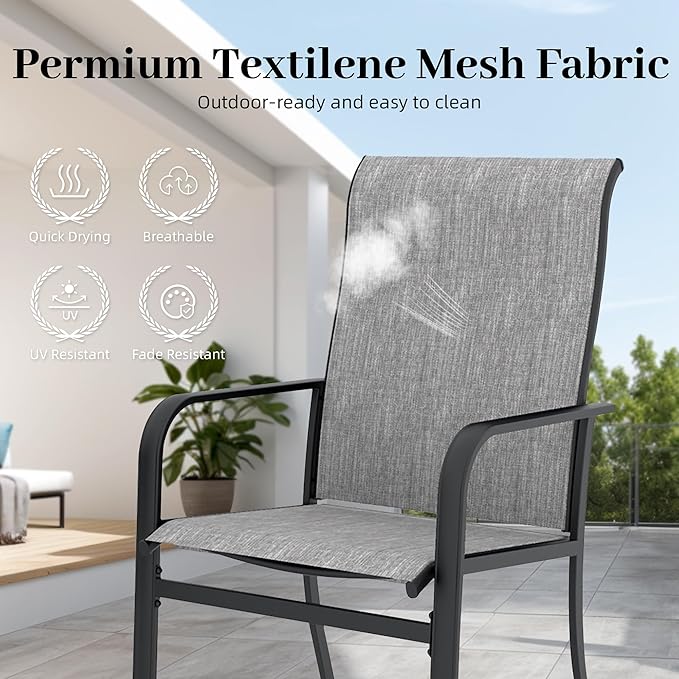 7pcs Patio Furniture Set, Outdoor Dining Table and Chairs Set | 63" Rectangle Metal Patio Table, 4pcs Textilene Dining Chairs, 2pcs Swivel Textilene Chairs, Double-sized Umbrella Hole