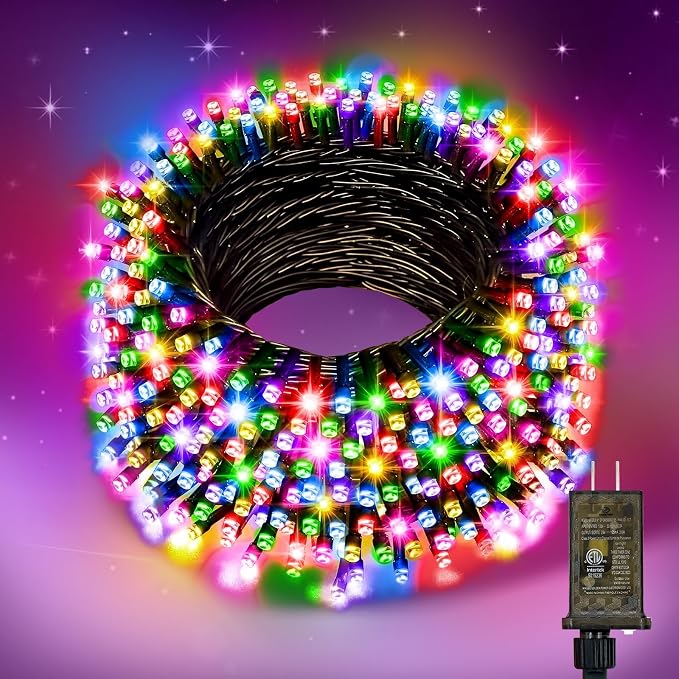 Nisocy 400FT Multicolor Christmas String Lights with Remote, Green Wire LED Mini Lights, 8 Modes, Timer, Plug-in Indoor Outdoor Lights for Large Trees, Fences, Yard, Parties and Holiday Decor