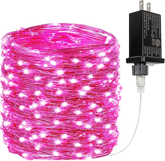66FT 200 LED Fairy Lights Plug in, 8 Modes Twinkle Lights Pink | Waterproof String Lights Outdoor Indoor, Memory, Timer, Copper Wire, Christmas Lights for Bedroom Party Valentine's Day Decor