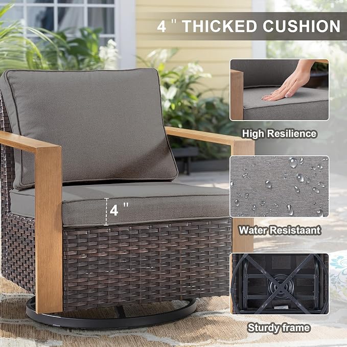 Belord Outdoor Swivel Rocker Chairs Set of 2 With Metal Wide Armrests, Patio Wicker Chairs, Glider Furniture for Porch Deck Sunroom Backyard