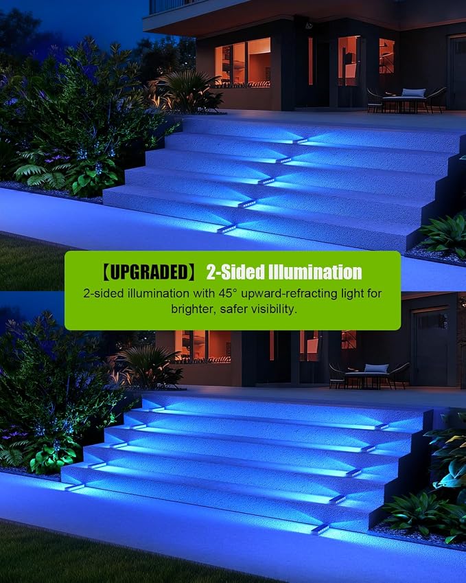 DetarZinLED Blue Solar Lights for Outside 6 Pack, 12 LEDs 2-Sided Illumination Solar Dock Lights Outdoor IP68 Waterproof, Auto On/Off Solar Deck Lights for Steps,Stairs,Driveway,Pathway,Sidewalk,Porch
