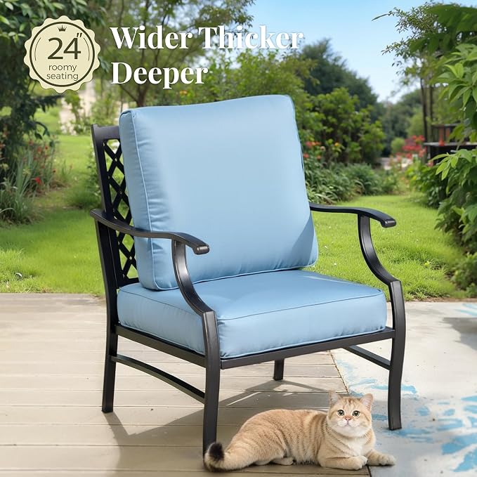 MIXPATIO Patio Furniture Set 6 pcs, Outdoor Patio Furniture, 1 X 3-Seat Sofa, 2 X Single Chairs, 2 X Rocker Chairs, 1 X Coffee Table and 5.75" Extra Thick Cushion, Patio Conversation Set,Blue