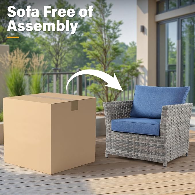 CAODOC Fully Assembled & Spacious 9-Pc Outdoor Sofa Set, Patio Rattan Conversation Group with Rocking Chair and Tea Table