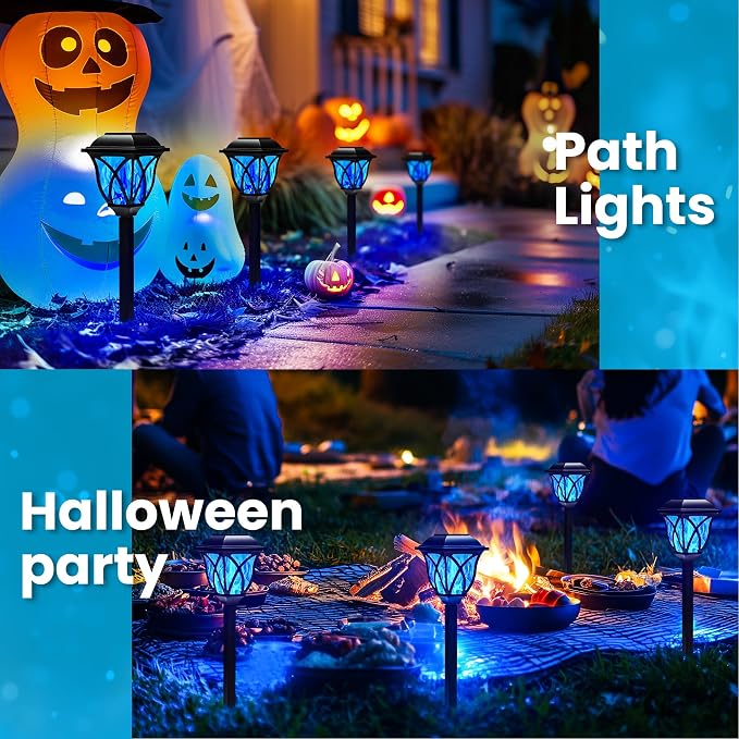GIGALUMI Solar Halloween Lights Outdoor, LED Solar Pathway Lights 8 Pack | Garden Light Outdoor Decorations, Garden Decor for Yard, Patio, Landscape, Planter, Walkway (Blue)