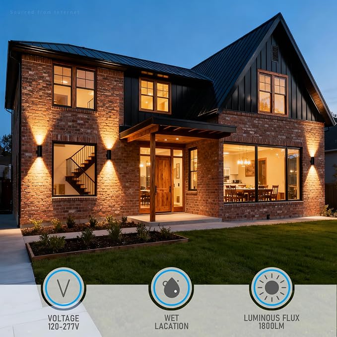 LEONLITE 4-Pack 12 Inch 3000K LED Cylinder Up Down Wall Light Outdoor | 120-277V, Dimmable, Waterproof, Wall Sconce, Exterior Front Door Porch Light, Aluminum, ETL Listed