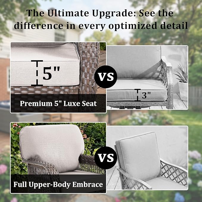 3 PCS Patio Swivel Rocking Chairs Set, Outdoor Wicker Furniture with 5-Inch Thick Olefin Cushions & Rattan Side Table, 360° Swivel Rocker Chairs for Garden, Porch, Backyard, Beige/Brown Wicker