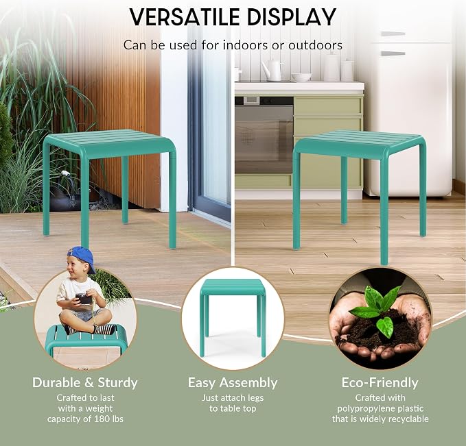 WestinTrends Playa Plastic Modern Outdoor Patio Accent Side Tables (Set of 2), Turquoise