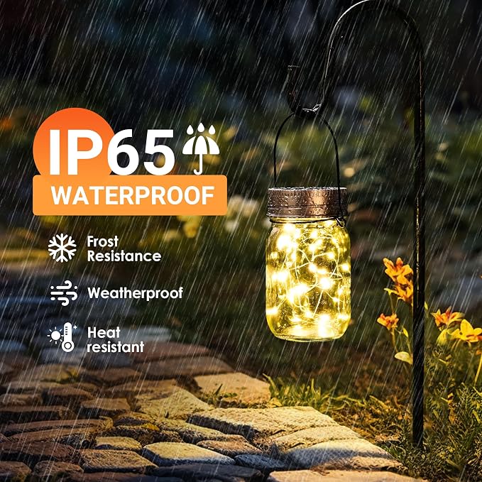 GIGALUMI Solar Mason Jar Lights, 8 Pack 30 Led String Fairy Lights | Garden Lights Outdoor Waterproof Hanging Solar Lanterns for Outdoor, Garden, Patio, Lawn, Balcony Decoration