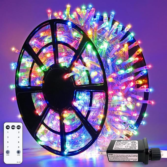 JMEXSUSS 163ft 500 LED Multicolor Christmas Lights Outdoor Waterproof | Clear Wire Colorful String Lights, 8 Modes Christmas Tree Lights Plug in for Patio Wedding Party Yard Xmas Tree Decor