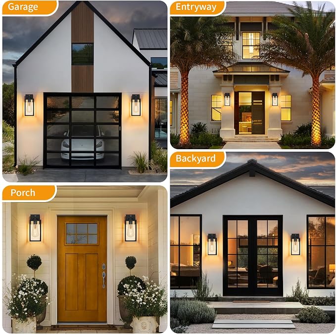 2 Pack 13‘’ Motion Sensor Outdoor Wall Light Fixture, Large Front Porch Lights for House, Exterior Wall Sconce, Black Waterproof Lantern Lamp,Outside Coach Light for Garage Entryway Yard