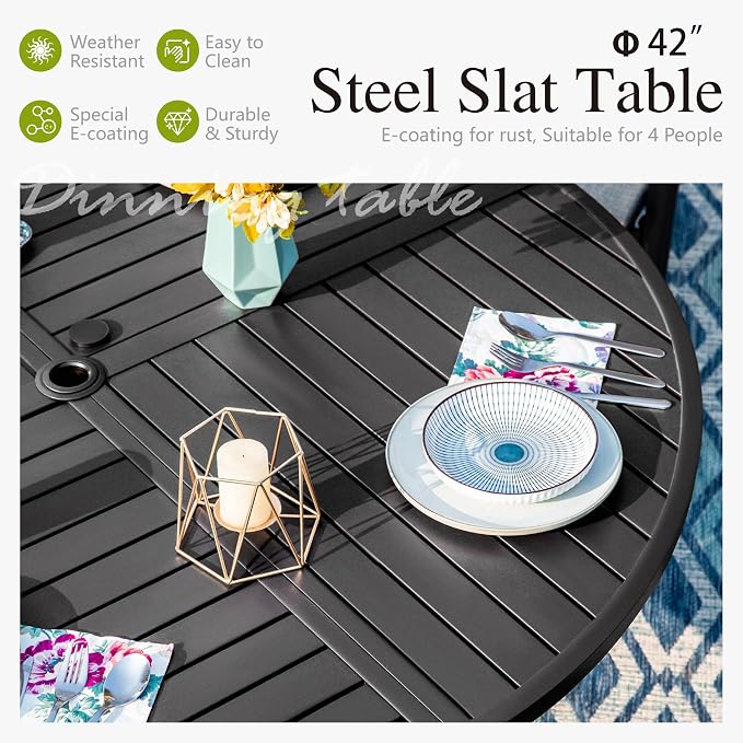 Sophia & William Patio Dining Set, Steel, Black | Umbrella Hole, E-Coated, Cushions Included, For Patio, Garden and Yard