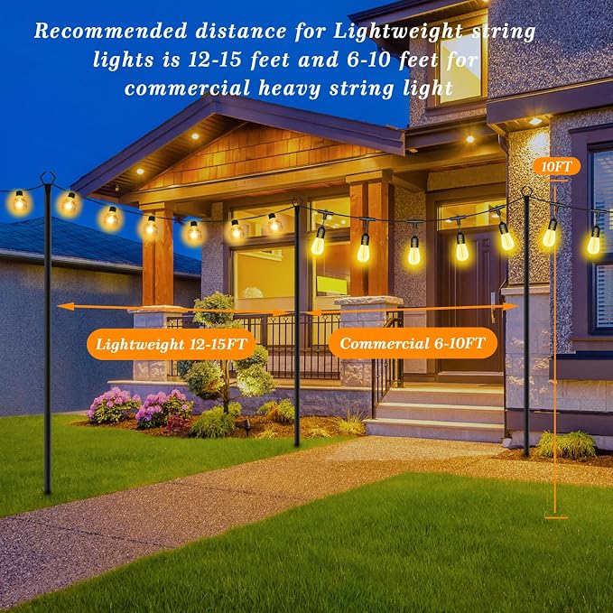 Mutovlin 2 Pack String Light Poles,10 Ft Light Poles for Outside String Lights,Outdoor Lights Pole with Fork,Metal Poles Stand for Patio Deck Backyard (10FT 2 Pack)