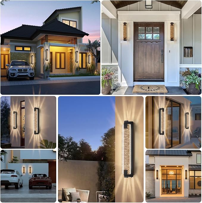 camuucci Dusk to Dawn Outdoor Wall Light, Sparkling Glow Porch Sconce | IP65 Waterproof Exterior LED Wall Light, Bubble Acrylic Design, 31.1-Inch Front Door Light for Porch Patio,Black