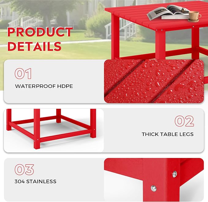 Costaelm Paradise Kids 5-Piece HDPE Outdoor Square Patio Dining Table and Chairs Set, Red