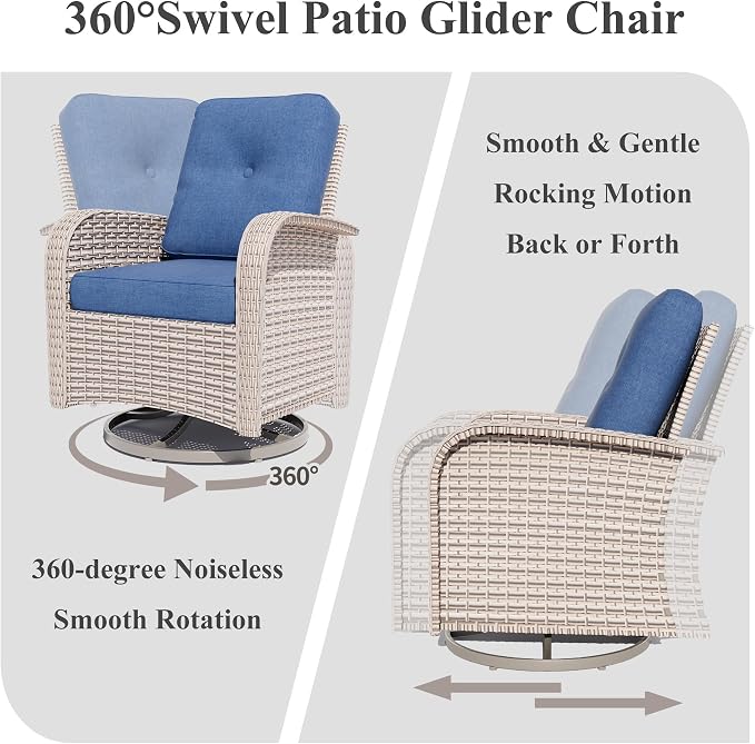 Patio Furniture Set, 12-Piece Outdoor Sectional Sofa with Swivel Rocker Chairs & Ottomans, Wicker Patio Conversation Set with Coffee Table, Blue Cushions