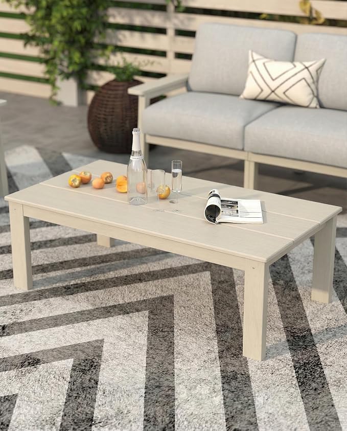 Patio Furniture Set 8 Seats, HDPE Outdoor Sectional with Gray Washable Thick Cushions, Coffee Table, Patio Conversation Sets for Lawn, Garden, Porch, Balcony, Deck (White Frame)