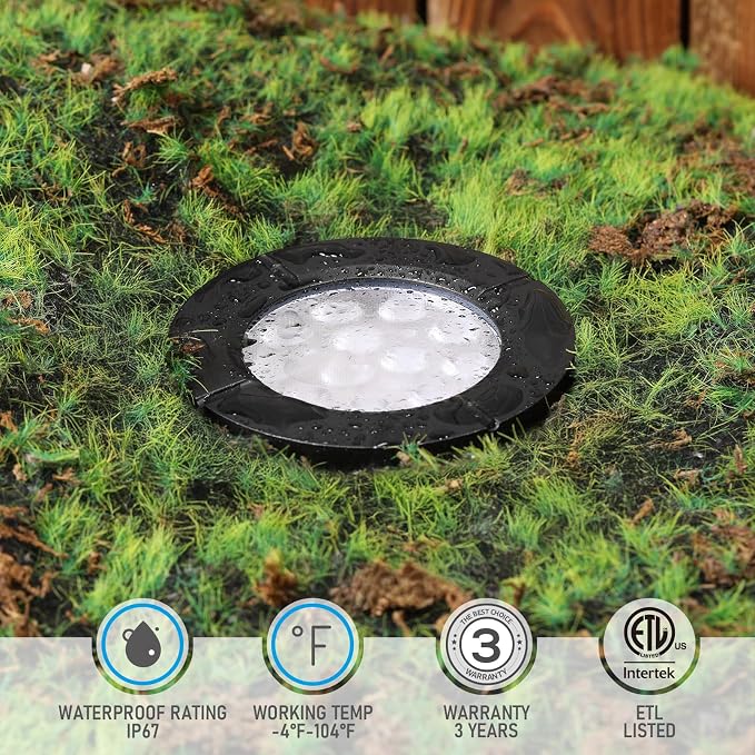 LEONLITE 6-Pack Dia. 4 Inch 5CCT Well Lights Flat Top Black | 12-24V AC/DC, CRI90, 1800K/2700K/3500K/4000K/5000K, Landscape LED In Ground Outdoor, Low Voltage Garden Landscaping, Aluminum