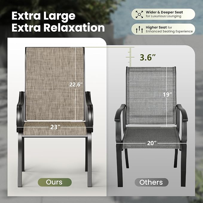 PHI VILLA 7 Pcs Outdoor Dining Set for 6, Mesh Patio Chairs & Metal Table | 60'' metal rectangular table with umbrella hole and 6 breathable textilene patio chairs, designed for deck, backyard, garden