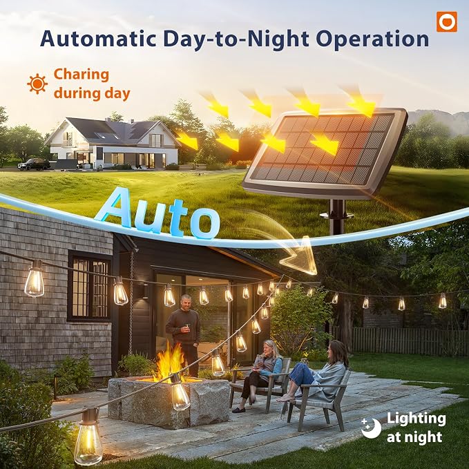 addlon 78(72+6) FT Solar String Lights Waterproof with Remote USB, 24+2 LED | Shatterproof Bulbs Patio Lights, Dimmable & Timable 3 Lighting Modes Solar Light for Backyard Camping Garden Decor