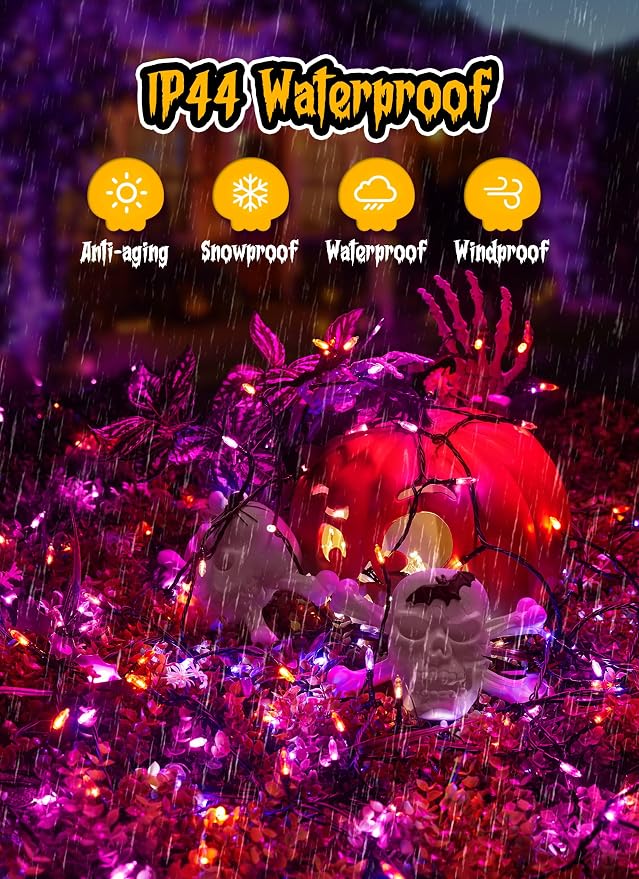 Orange Purple Outdoor Halloween Lights, 39Feet 100LED Christmas Mini Lights | 8 Lighting Modes, Connectable, Waterproof, String Fairy Lights Plug In for Garden Patio Party Wedding Xmas Tree Decoration