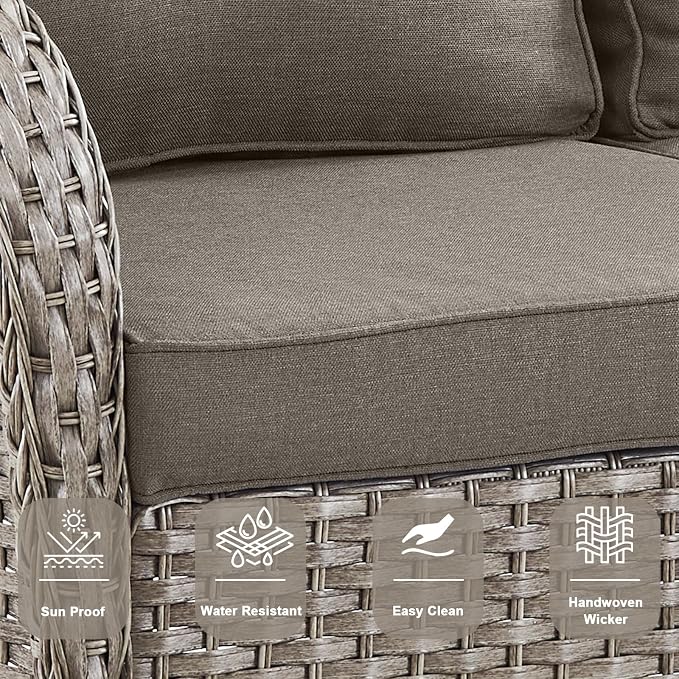 Belord Expansive 10 Pieces Outdoor Patio Furniture Set with 43” Propane Fire Pit Table, Patio Conversation Set with Swivel Rocker Outdoor Chairs Set of 4 and Sofa, Ottoman and Wicker Side Table Gray