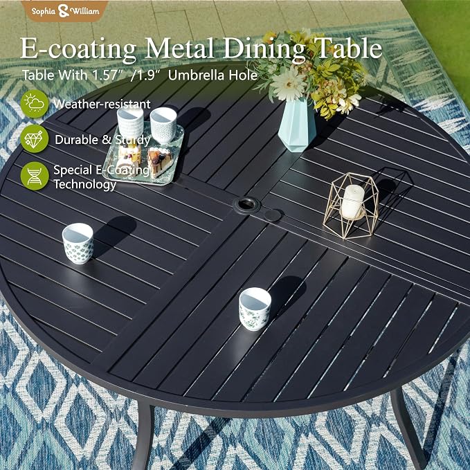 Sophia & William Patio Dining Set for 4, Round Table & Swivel Chairs, Blue | High-back & Padded, Umbrella Hole, Durable Material, Ergonomic design, Weather-resistant, Outdoor backyard deck, 5 Piece