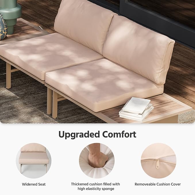LAUSAINT HOME 8 Pieces Patio Furniture Set, Outdoor Metal Frame Patio Conversation Sets with Coffee Table & Thick Cushions for Garden, Poolside, Backyard(Beige)
