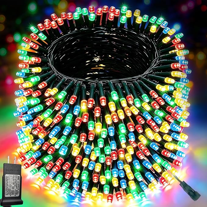 500 LED Colorful Christmas Lights Outdoor String Lights, 164 ft | Green Wire Waterproof Twinkle Fairy Lights with Timer, 8 Modes Connectable String Lights Indoor Bedroom Classroom Decorations