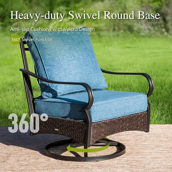 Sophia & William Patio Furniture Set with Fire Pit Table, 4 PCS Metal Outdoor Conversation Set with Fire Pit Table, 2 Swivel Chairs,3-Seater Couch for Outdoor Seating, Backyard, Porch(Navy)