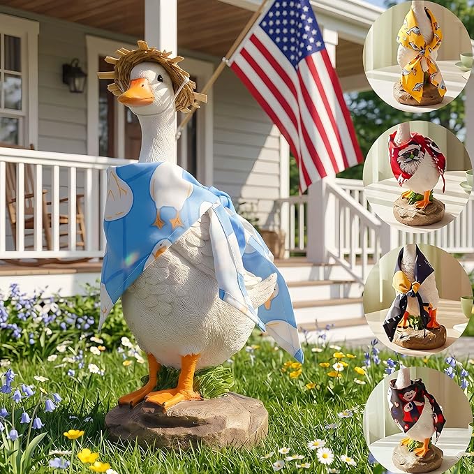 12" Real Farm Porch Goose Statue, Resin Yard Duck, Whimsical Outdoor Decor, Perfect for Garden, Patio, Backyard - Durable & Weather-Resistant, Pair with a Variety of Scarf Decorations