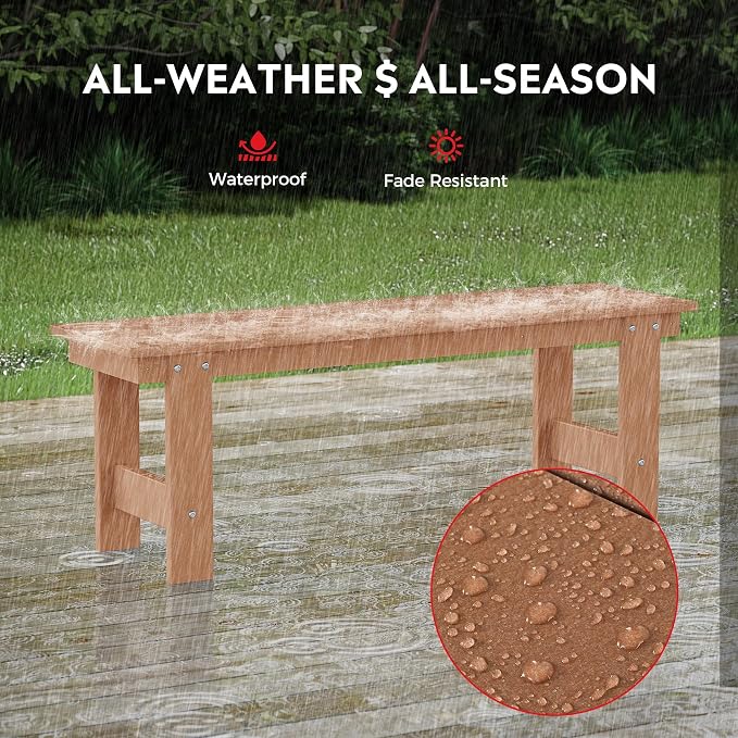 Costaelm Palms 6-Piece Outdoor HDPE Patio Dining Table Set with Bench, Teak