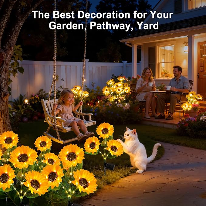 KOOPER Solar Lights Outdoor Garden Decor - Upgraded 3 Pack Solar Garden Lights with 9 Bigger Sunflower Lights, Solar Flowers Outdoor Waterproof for Flower Bed Yard Decor, Gift for Women Mom Grandma