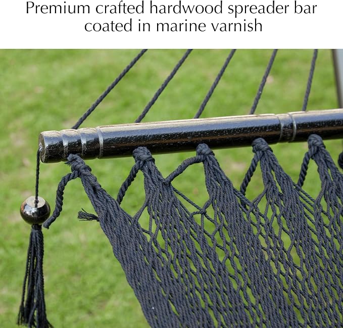 PNAEUT Double Rope Hammocks for Outside, Handwoven Double Caribbean Hammock with Spreader Bar for Outdoor Indoor, Max 600 lbs Capacity (Abyss)