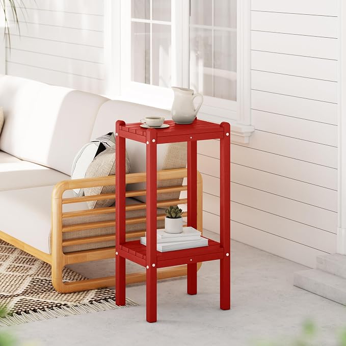 Costaelm Paradise 36"" Outdoor Adirondack HDPE 2-Tier Patio Side Table, Red, COS02990