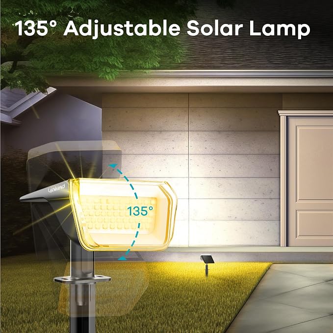 Linkind Solar Spot Lights Outdoor Waterproof Floodlight Warm White 4 Pack | Wide Beam, 60 LEDs, 800LM, 2 Lighting Modes, 3000K, Dusk to Dawn, for Landscape Garden Yard Patio Tree Flag Pathway Driveway