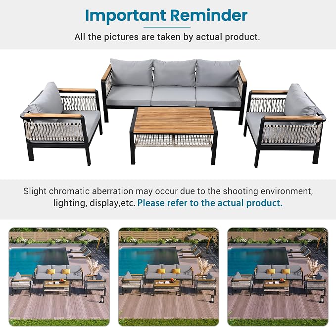 4 Pieces Outdoor Sectional Sofa Set 5-Person Patio Seating Group Outdoor Conversation Set with Cushions and a Coffee Table for Patios, Gardens,or Balcony (Grey#30)