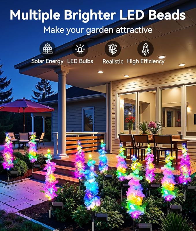KOOPER Solar Lights Outdoor Garden Decor, 10 Pack Upgraded Delphinium Solar Garden Lights with 90 Colorful LEDs, Vivid Flowers Outdoor Waterproof for Landscape Patio Yard Decor